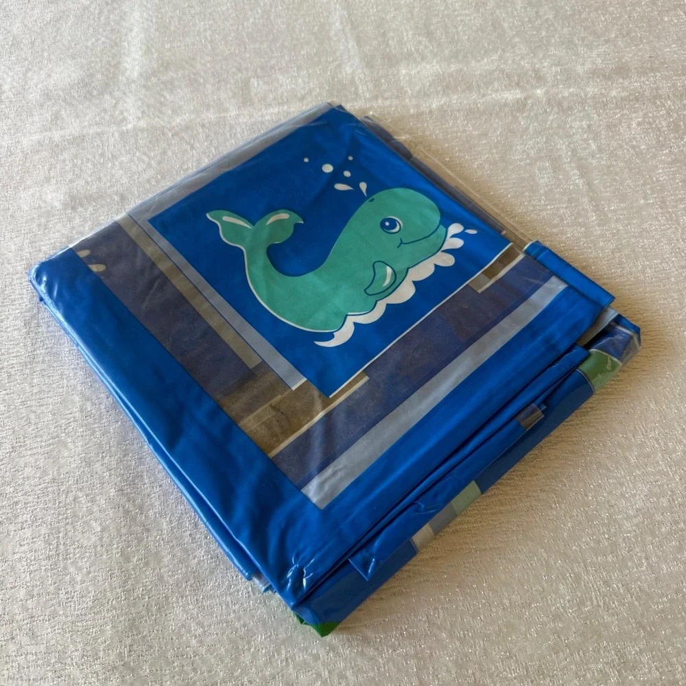 Vintage Kids Plastic Shower Curtain Whale Duck Frog Blue‎ Bathroom